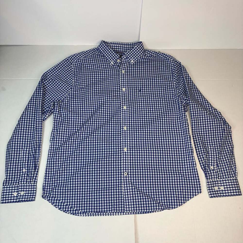Vineyard Vines Shirt Men's Large Blue White Checkered Classic Fit Button Whale
